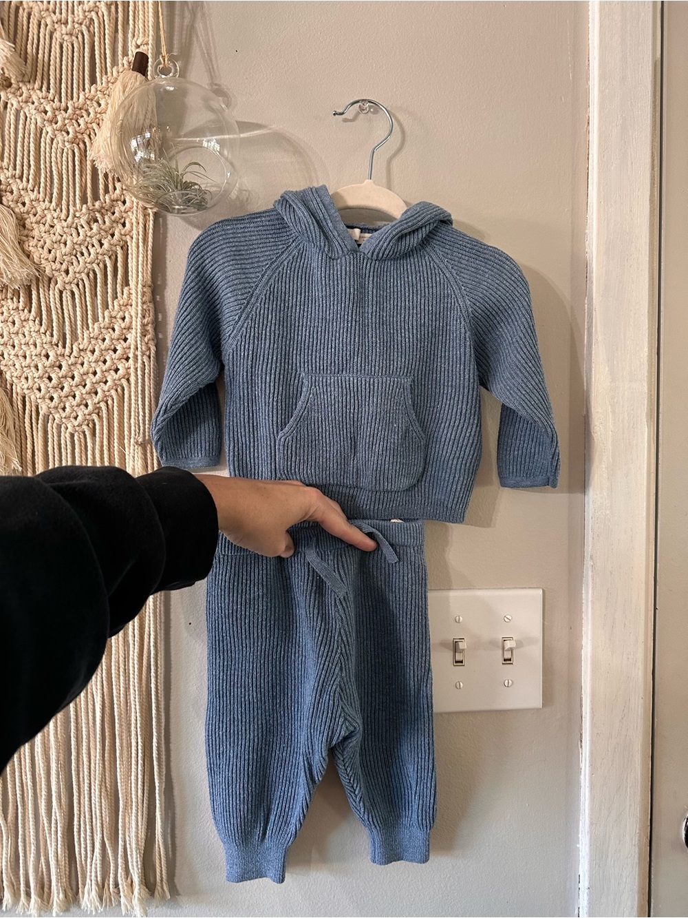 Zara Blue Ribbed Knit Hoodie & Joggers Set